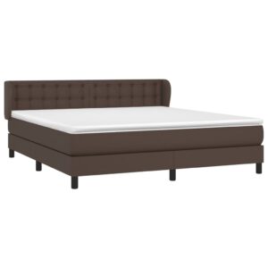 Κρεβάτι Boxspring με Στρώμα Καφέ 160x200εκ. από Συνθετικό Δέρμα