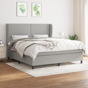 Κρεβάτι Boxspring με Στρώμα Ανοιχτό Γκρι 180x200 εκ. Υφασμάτινο