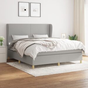 Κρεβάτι Boxspring με Στρώμα Ανοιχτό Γκρι 180x200 εκ. Υφασμάτινο