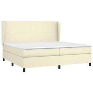 Κρεβάτι Boxspring με Στρώμα Κρεμ 200x200 εκ. Συνθετικό Δέρμα