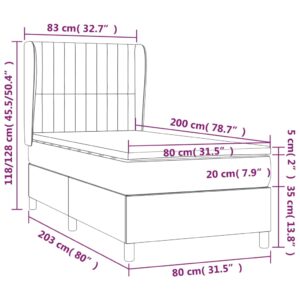 Κρεβάτι Boxspring με Στρώμα Σκούρο Μπλε 80 x 200 εκ. Βελούδινο