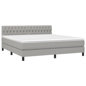 Κρεβάτι Boxspring με Στρώμα Ανοιχτό Γκρι 180x200 εκ. Υφασμάτινο