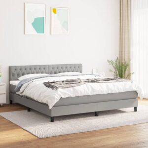 Κρεβάτι Boxspring με Στρώμα Ανοιχτό Γκρι 180x200 εκ. Υφασμάτινο