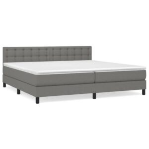 Κρεβάτι Boxspring με Στρώμα Σκούρο Γκρι 200x200 εκ. Υφασμάτινο