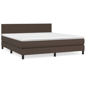 Κρεβάτι Boxspring με Στρώμα Καφέ 160x200εκ. από Συνθετικό Δέρμα