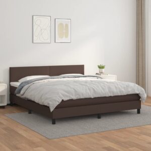 Κρεβάτι Boxspring με Στρώμα Καφέ 160x200εκ. από Συνθετικό Δέρμα