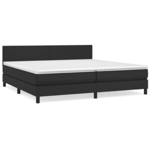 Κρεβάτι Boxspring με Στρώμα Μαύρο 200x200 εκ. Συνθετικό Δέρμα