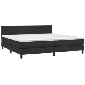 Κρεβάτι Boxspring με Στρώμα Μαύρο 200x200 εκ. Συνθετικό Δέρμα