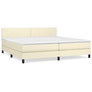 Κρεβάτι Boxspring με Στρώμα Κρεμ 200x200 εκ. Συνθετικό Δέρμα