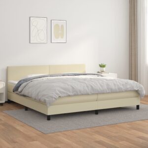 Κρεβάτι Boxspring με Στρώμα Κρεμ 200x200 εκ. Συνθετικό Δέρμα