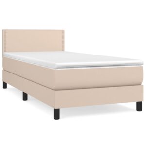 Κρεβάτι Boxspring με Στρώμα Καπουτσίνο 90x200εκ.από Συνθ. Δέρμα