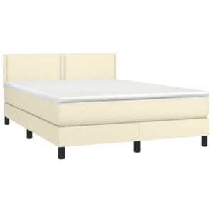 Κρεβάτι Boxspring με Στρώμα Κρεμ 140x190εκ. από Συνθετικό Δέρμα