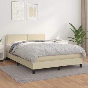 Κρεβάτι Boxspring με Στρώμα Κρεμ 140x190εκ. από Συνθετικό Δέρμα