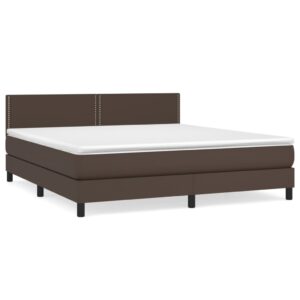 Κρεβάτι Boxspring με Στρώμα Καφέ 160x200εκ. από Συνθετικό Δέρμα