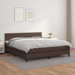 Κρεβάτι Boxspring με Στρώμα Καφέ 160x200εκ. από Συνθετικό Δέρμα