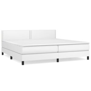 Κρεβάτι Boxspring με Στρώμα Λευκό 200x200 εκ. Συνθετικό Δέρμα