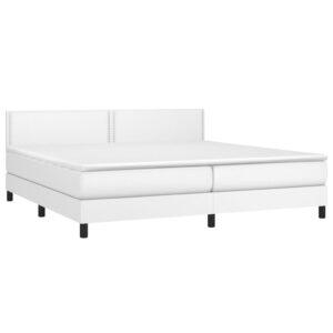 Κρεβάτι Boxspring με Στρώμα Λευκό 200x200 εκ. Συνθετικό Δέρμα