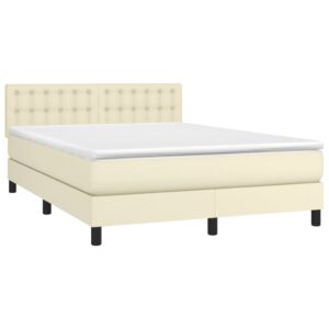 Κρεβάτι Boxspring με Στρώμα Κρεμ 140x190εκ. από Συνθετικό Δέρμα