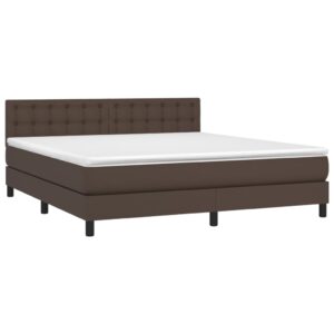 Κρεβάτι Boxspring με Στρώμα Καφέ 160x200εκ. από Συνθετικό Δέρμα