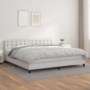 Κρεβάτι Boxspring με Στρώμα Λευκό 200x200 εκ. Συνθετικό Δέρμα