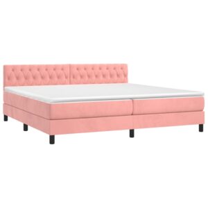 Κρεβάτι Boxspring με Στρώμα Ροζ 200x200 εκ. Βελούδινο