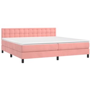 Κρεβάτι Boxspring με Στρώμα Ροζ 200x200 εκ. Βελούδινο