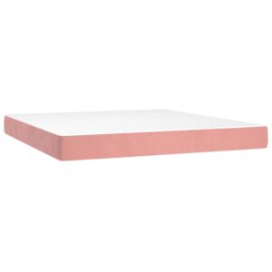 Κρεβάτι Boxspring με Στρώμα Ροζ 200x200 εκ. Βελούδινο