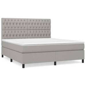 Κρεβάτι Boxspring με Στρώμα Ανοιχτό Γκρι 180x200 εκ. Υφασμάτινο