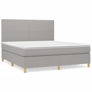 Κρεβάτι Boxspring με Στρώμα Ανοιχτό Γκρι 180x200 εκ. Υφασμάτινο