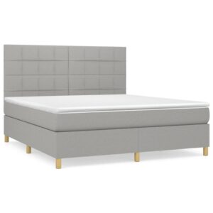 Κρεβάτι Boxspring με Στρώμα Ανοιχτό Γκρι 180x200 εκ. Υφασμάτινο