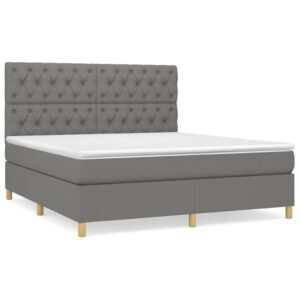 Κρεβάτι Boxspring με Στρώμα Σκούρο Γκρι 160x200 εκ Υφασμάτινο