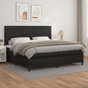 Κρεβάτι Boxspring με Στρώμα Μαύρο 200x200 εκ. Συνθετικό Δέρμα