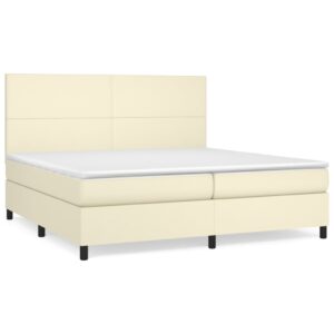 Κρεβάτι Boxspring με Στρώμα Κρεμ 200x200 εκ. Συνθετικό Δέρμα