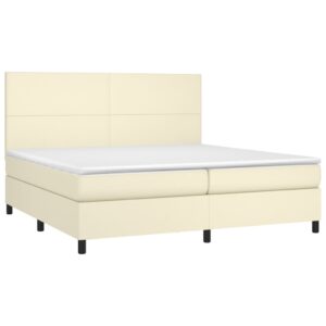 Κρεβάτι Boxspring με Στρώμα Κρεμ 200x200 εκ. Συνθετικό Δέρμα