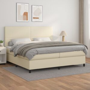 Κρεβάτι Boxspring με Στρώμα Κρεμ 200x200 εκ. Συνθετικό Δέρμα