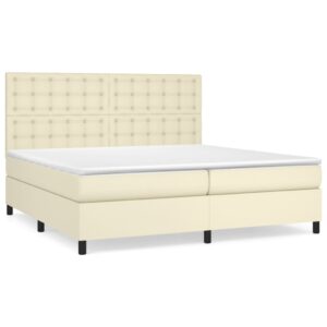 Κρεβάτι Boxspring με Στρώμα Κρεμ 200x200 εκ. Συνθετικό Δέρμα