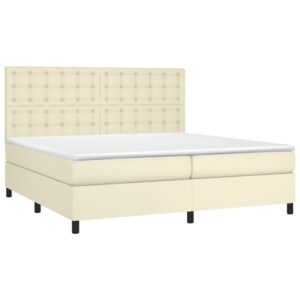 Κρεβάτι Boxspring με Στρώμα Κρεμ 200x200 εκ. Συνθετικό Δέρμα