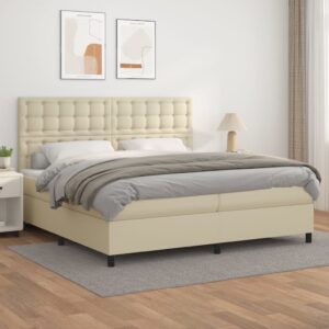 Κρεβάτι Boxspring με Στρώμα Κρεμ 200x200 εκ. Συνθετικό Δέρμα