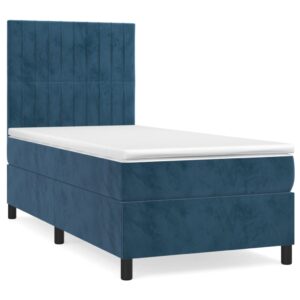 Κρεβάτι Boxspring με Στρώμα Σκούρο Μπλε 80 x 200 εκ. Βελούδινο