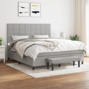 Κρεβάτι Boxspring με Στρώμα Ανοιχτό Γκρι 180x200 εκ. Υφασμάτινο