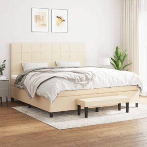 Κρεβάτι Boxspring με Στρώμα Κρεμ 200x200 εκ. Υφασμάτινο