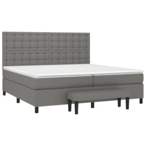 Κρεβάτι Boxspring με Στρώμα Σκούρο Γκρι 200x200 εκ. Υφασμάτινο