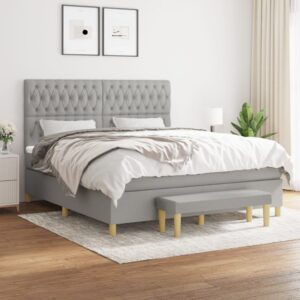 Κρεβάτι Boxspring με Στρώμα Ανοιχτό Γκρι 180x200 εκ. Υφασμάτινο