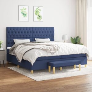 Κρεβάτι Boxspring με Στρώμα Μπλε 200x200 εκ. Υφασμάτινο