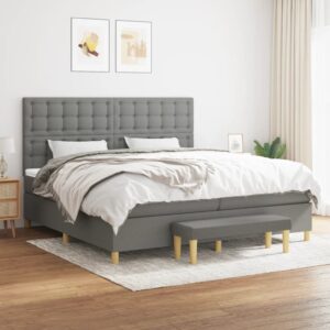 Κρεβάτι Boxspring με Στρώμα Σκούρο Γκρι 200x200 εκ. Υφασμάτινο