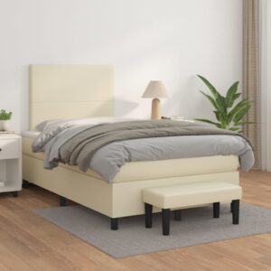 Κρεβάτι Boxspring με Στρώμα Κρεμ 120x200εκ. από Συνθετικό Δέρμα