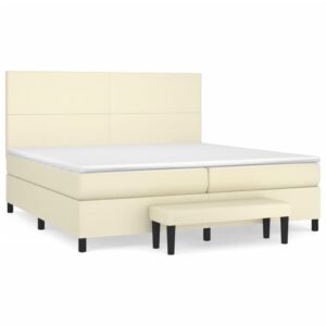 Κρεβάτι Boxspring με Στρώμα Κρεμ 200x200 εκ. Συνθετικό Δέρμα