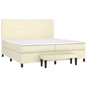 Κρεβάτι Boxspring με Στρώμα Κρεμ 200x200 εκ. Συνθετικό Δέρμα