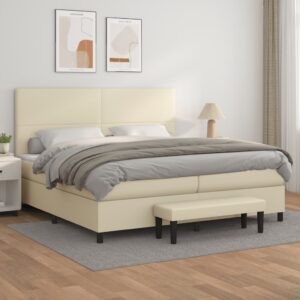 Κρεβάτι Boxspring με Στρώμα Κρεμ 200x200 εκ. Συνθετικό Δέρμα