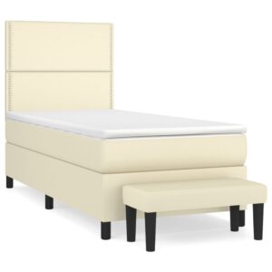 Κρεβάτι Boxspring με Στρώμα Κρεμ 90x190 εκ. από Συνθετικό Δέρμα